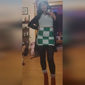 Dolls Kill co-ord green checked skirt and long sleeve crop